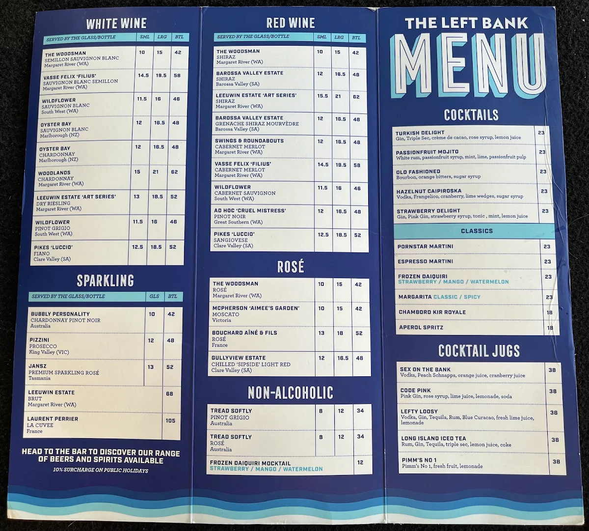 Menu, The Left Bank