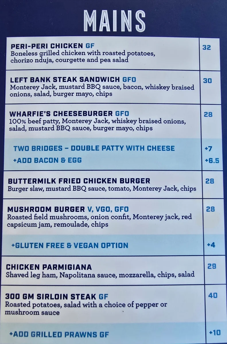 Menu, The Left Bank