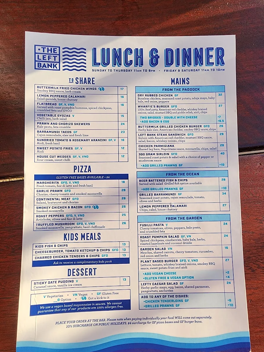 Menu, The Left Bank