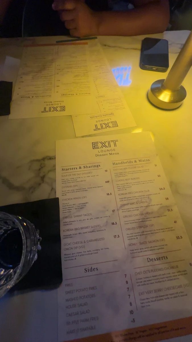 Menu, EXIT Lounge