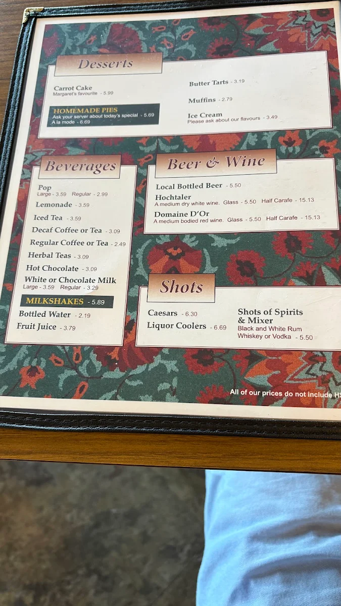 Menu, Crossroads Restaurant