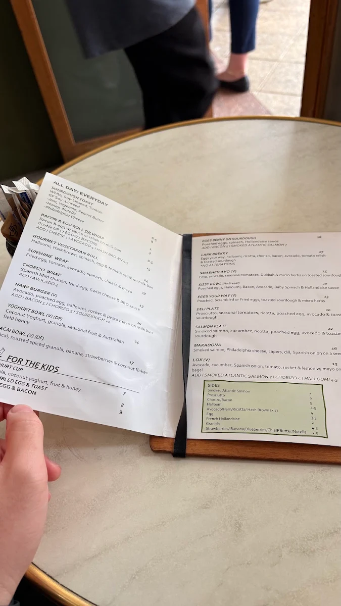 Menu, THE LARK EARLWOOD