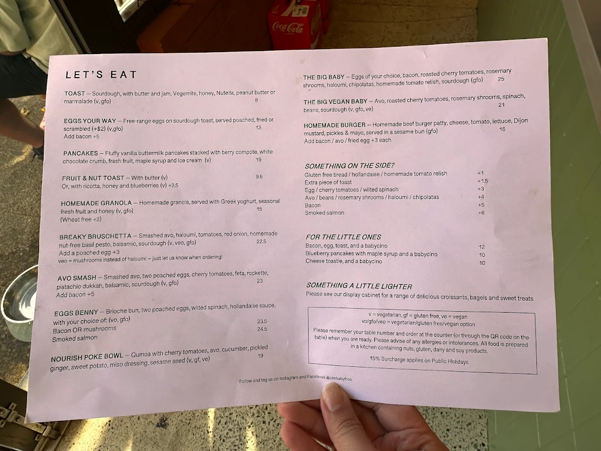 Menu, Cos Baby Freo