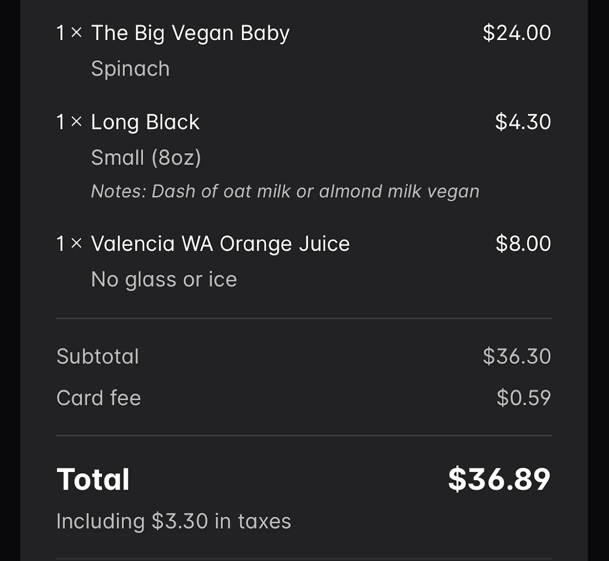 Menu, Cos Baby Freo