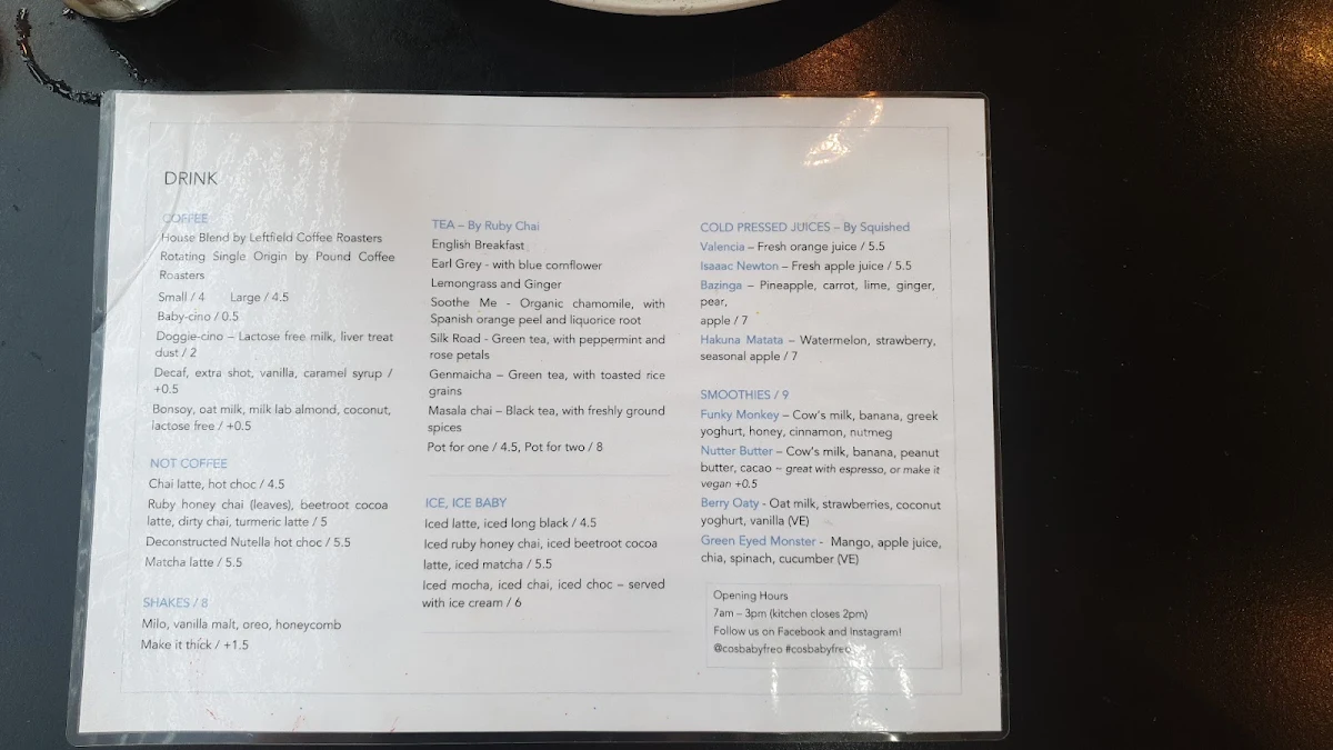 Menu, Cos Baby Freo