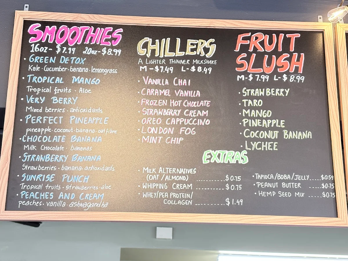Menu, Blended Beverage Bar