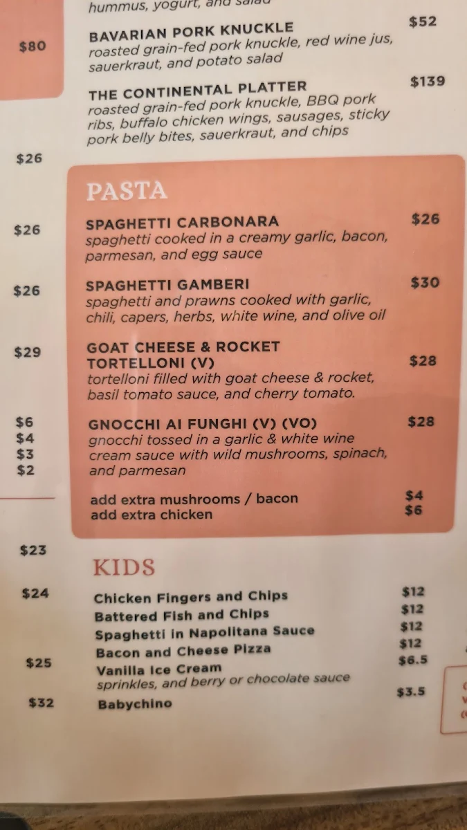 Menu, The Continental European Bar & Bistro