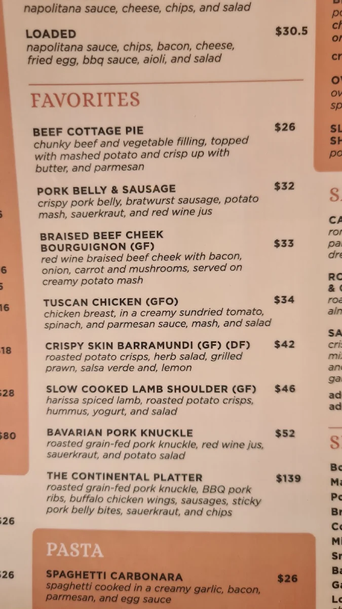 Menu, The Continental European Bar & Bistro