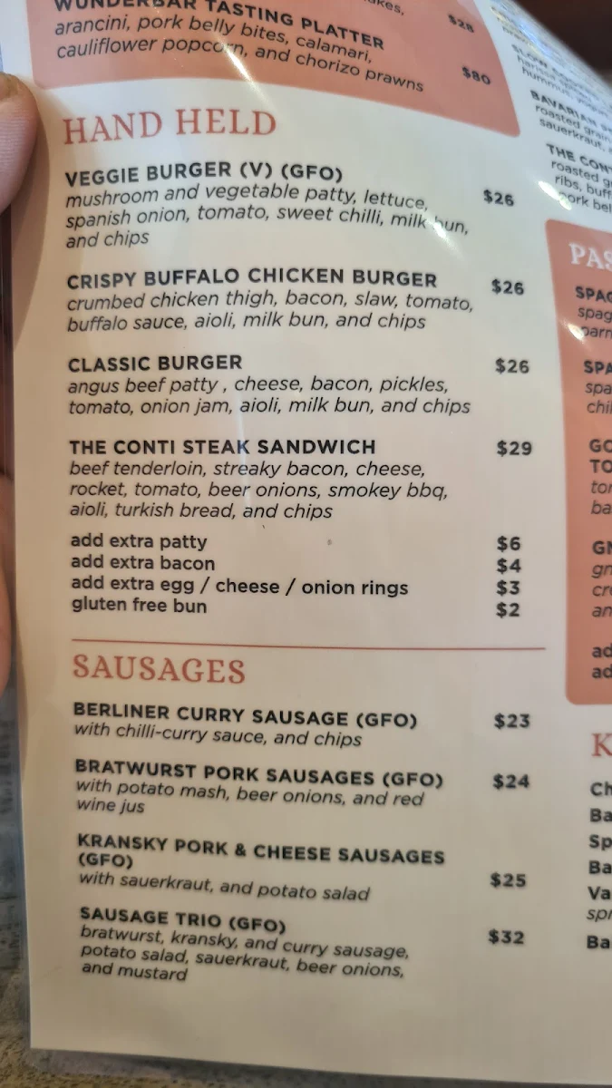 Menu, The Continental European Bar & Bistro