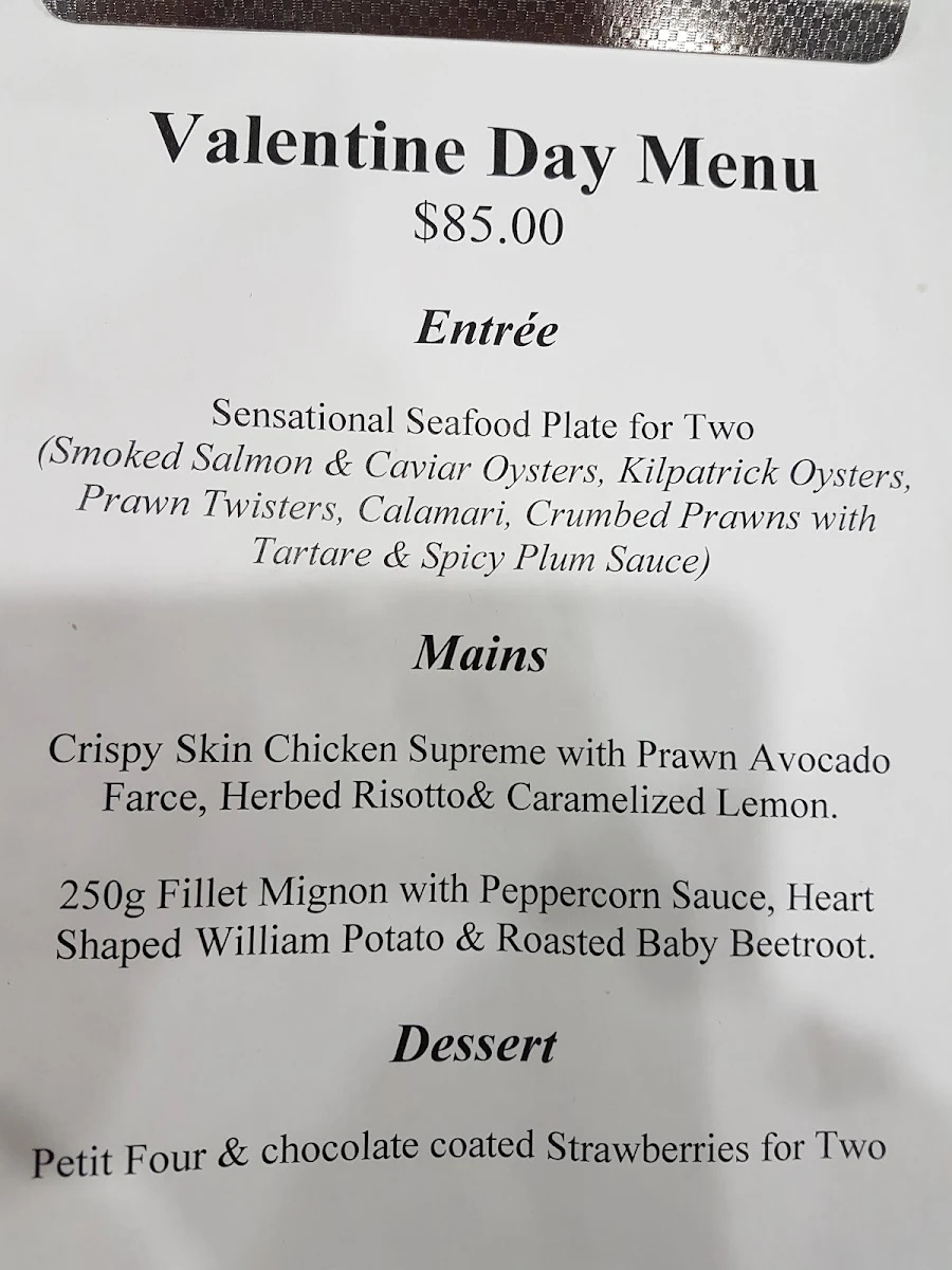 Menu, Allenstown Hotel