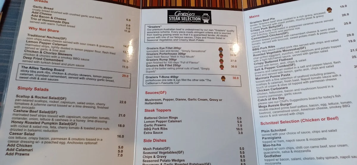 Menu, Allenstown Hotel