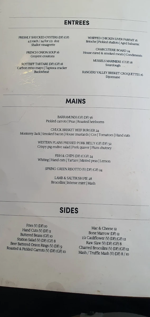 Menu, Station Hotel