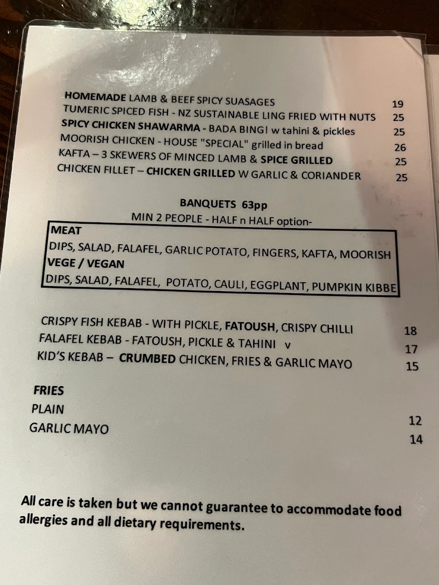 Menu, Emma's Snack Bar