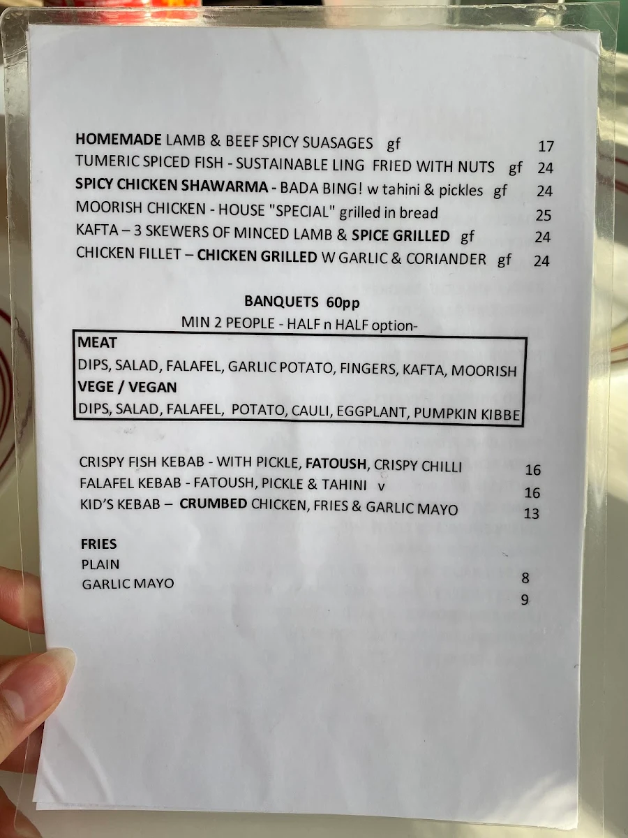 Menu, Emma's Snack Bar