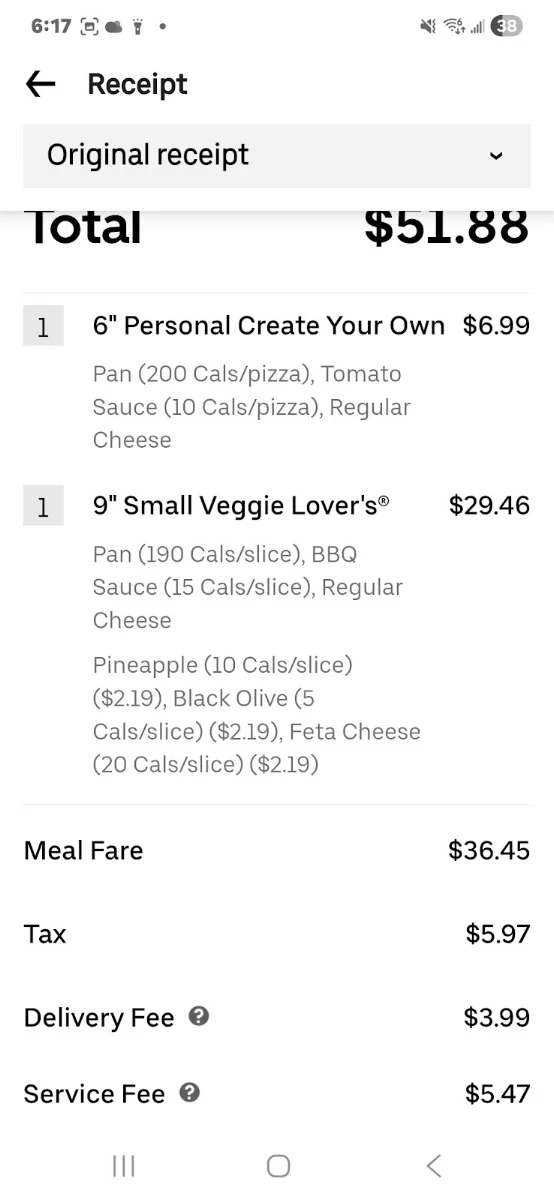 Menu, Pizza Hut