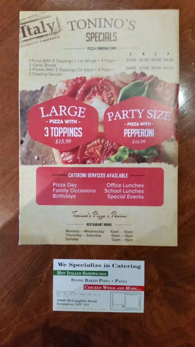 Menu, Pizza Hut