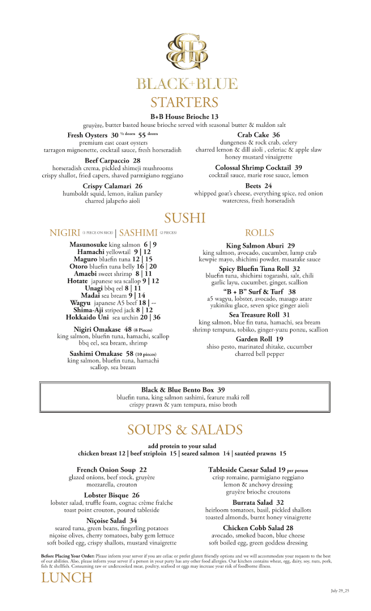 Menu, Black+Blue Toronto