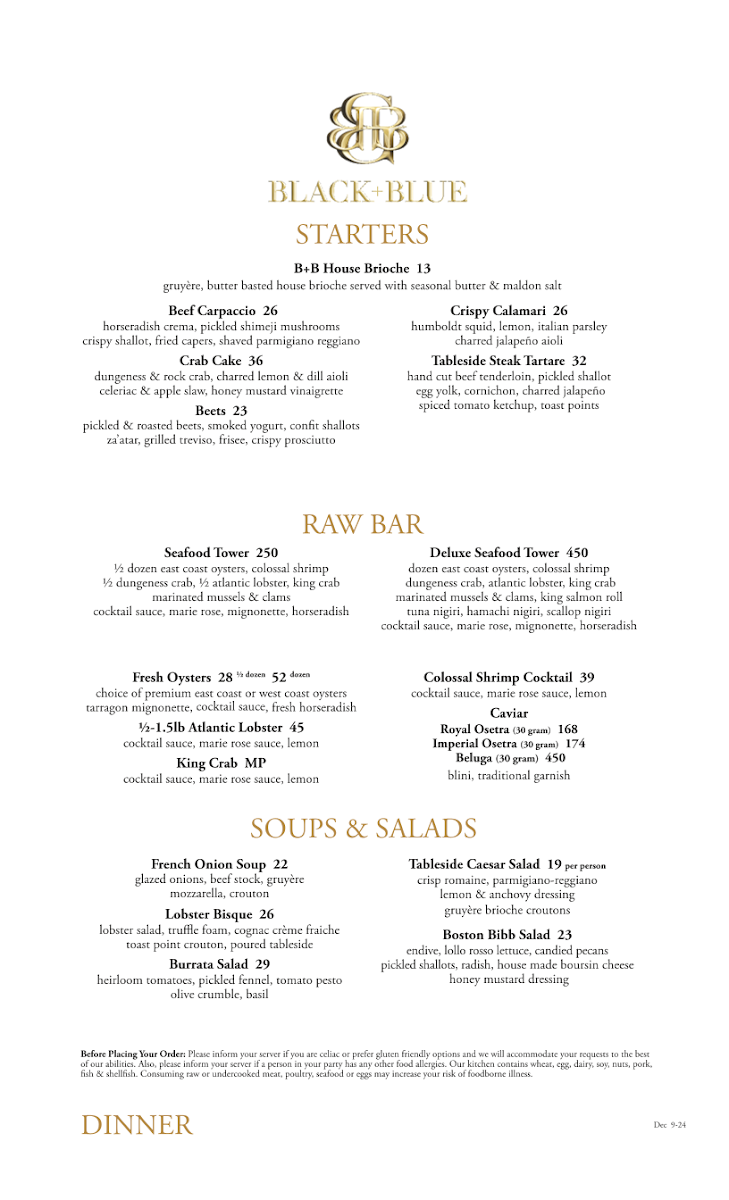 Menu, Black+Blue Toronto