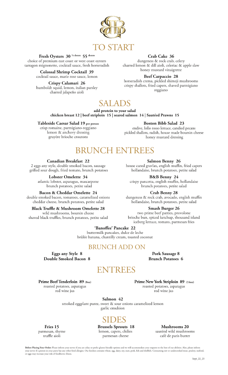 Menu, Black+Blue Toronto