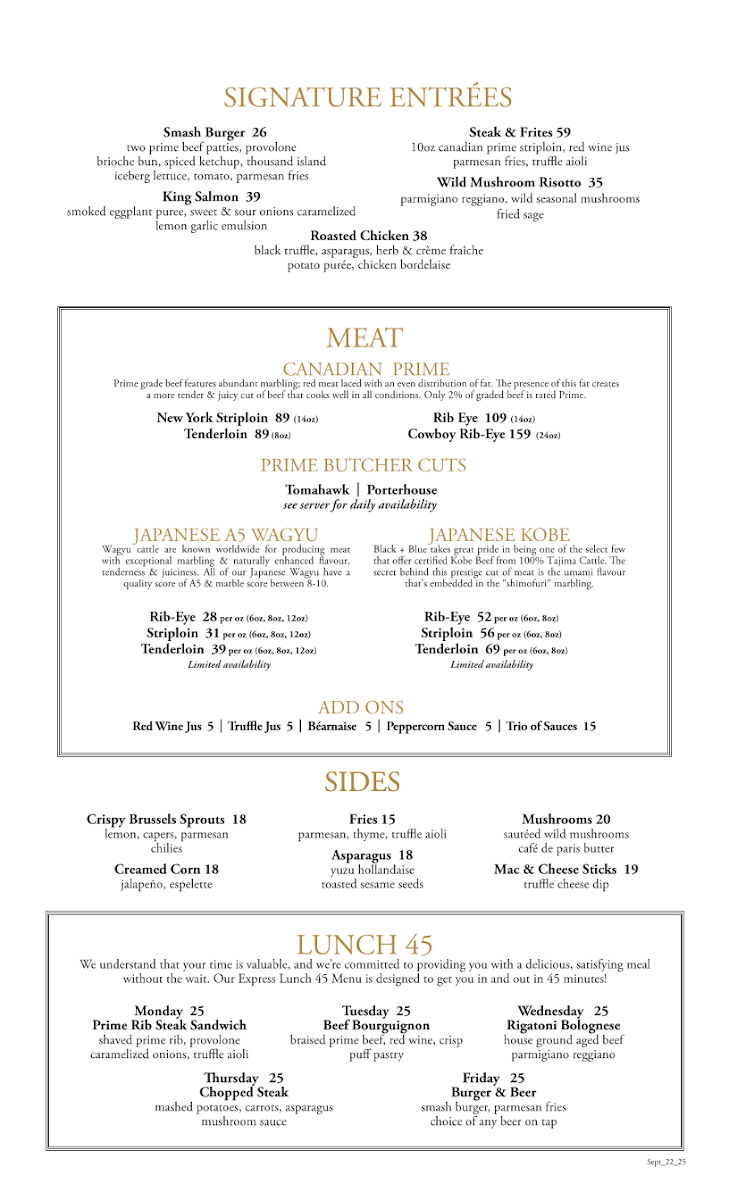 Menu, Black+Blue Toronto