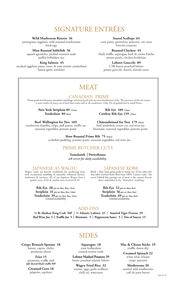 Menu, Black+Blue Toronto
