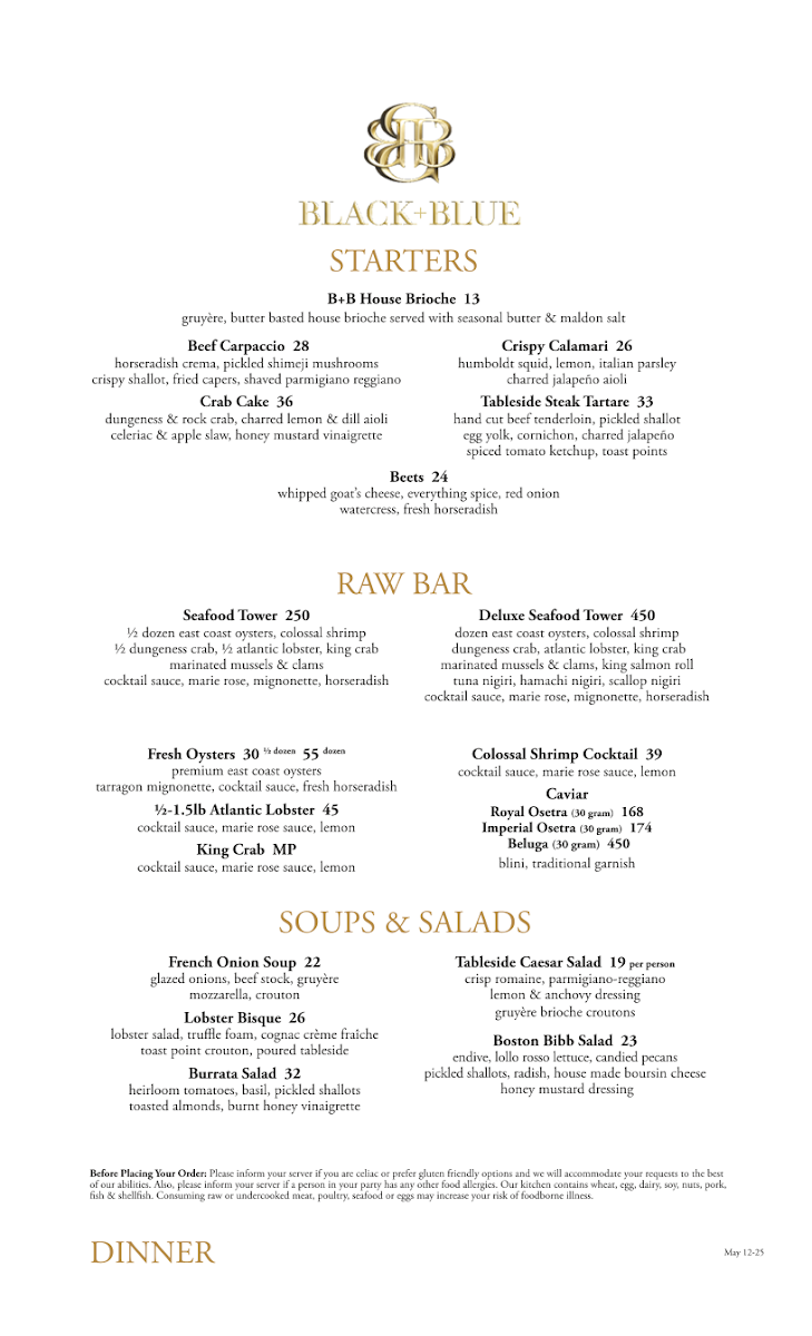 Menu, Black+Blue Toronto
