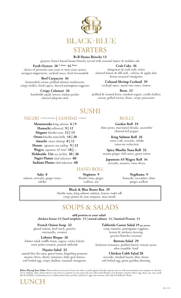 Menu, Black+Blue Toronto