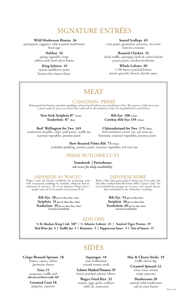 Menu, Black+Blue Toronto