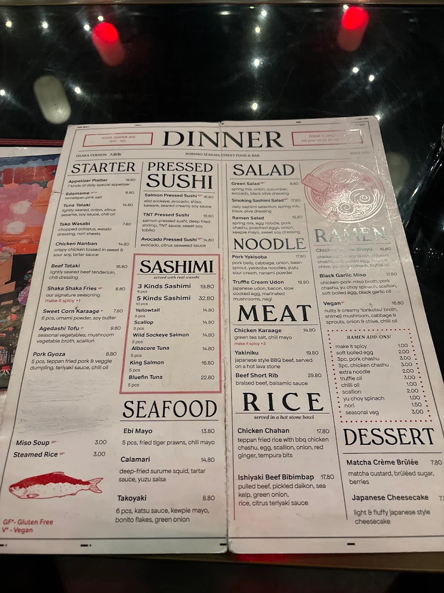 Menu, Dorinku Osaka