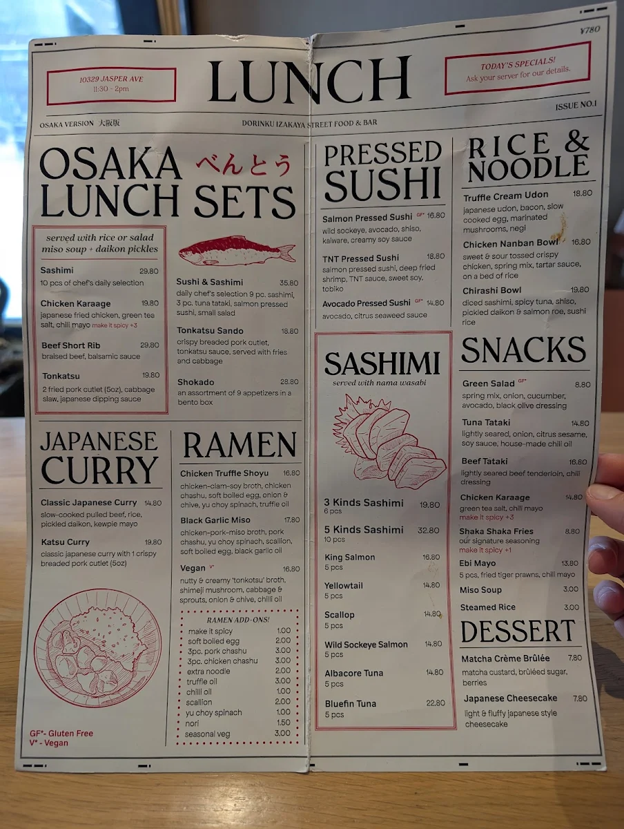 Menu, Dorinku Osaka