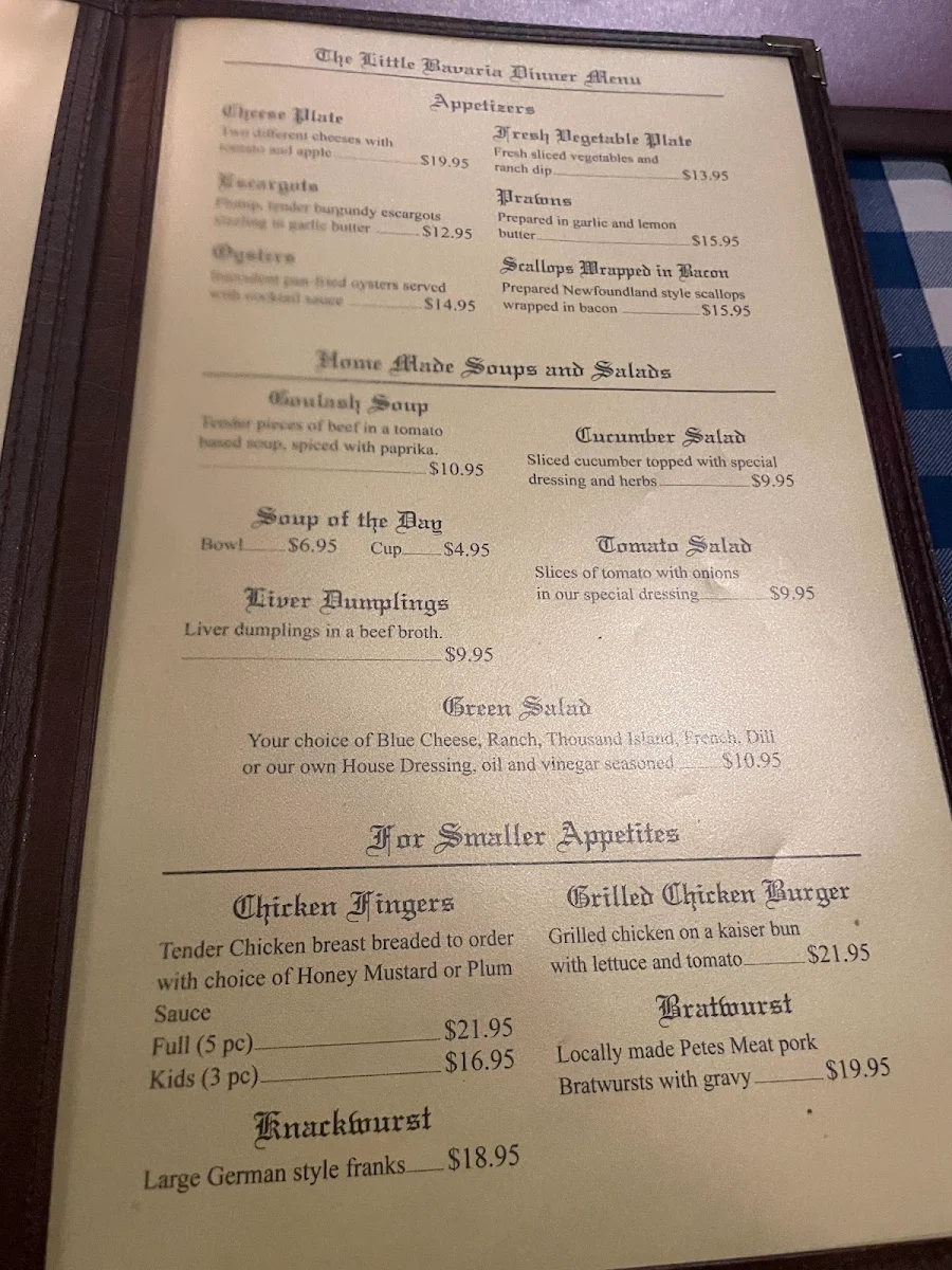 Menu, Little Bavaria Restaurant