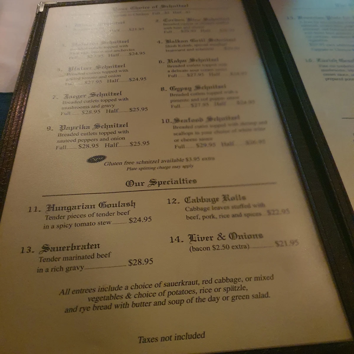 Menu, Little Bavaria Restaurant