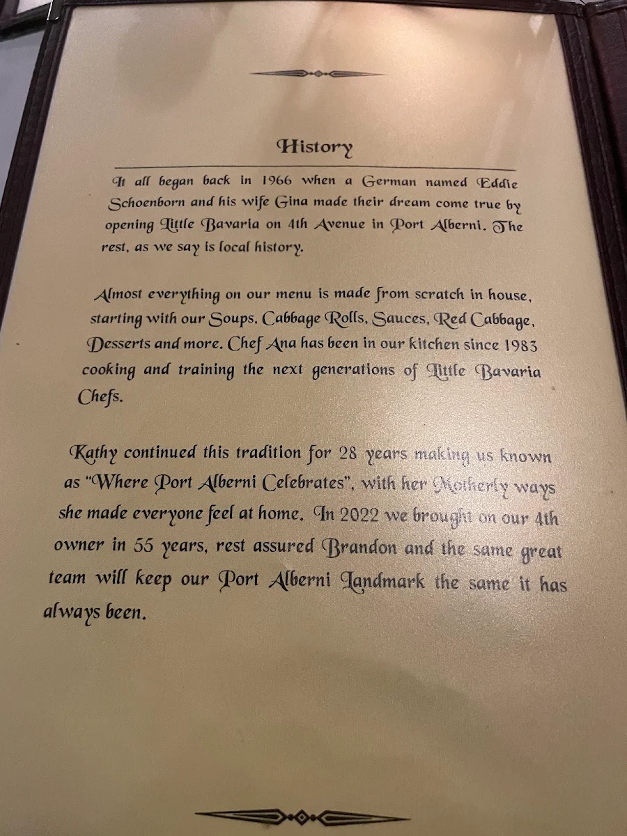 Menu, Little Bavaria Restaurant
