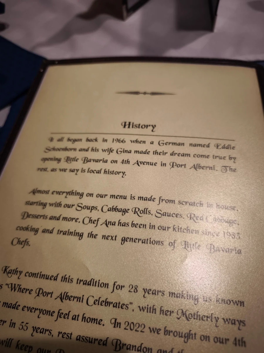 Menu, Little Bavaria Restaurant
