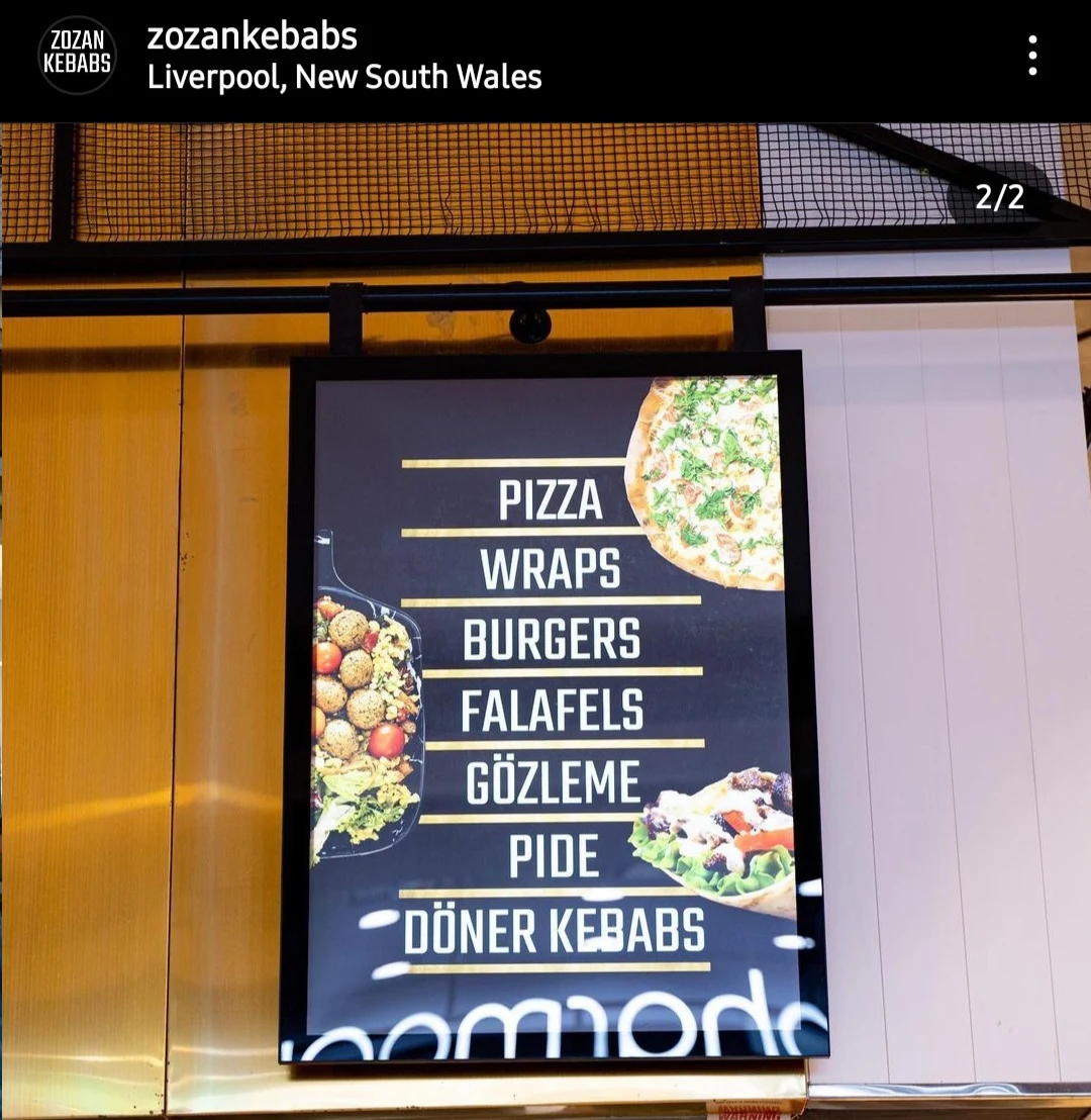 Menu, Zozan Kebabs Liverpool