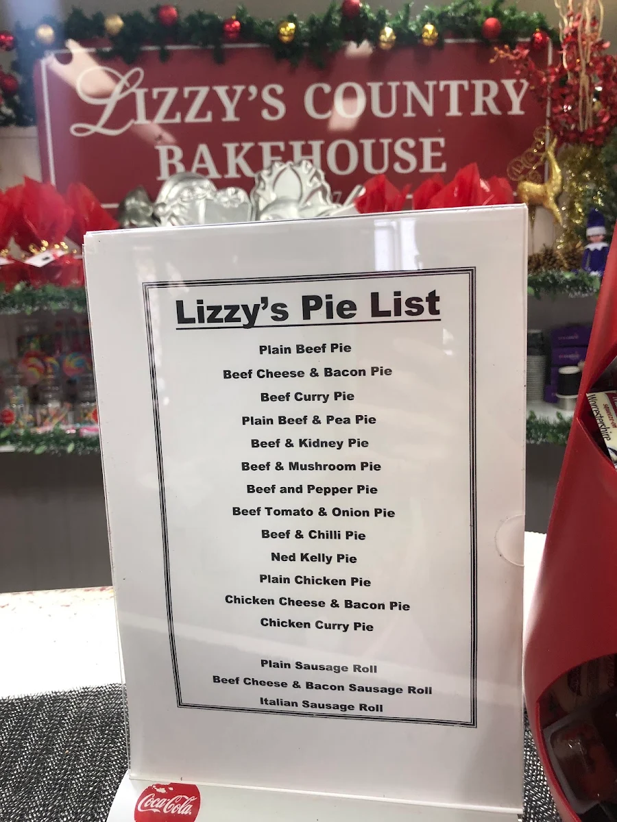 Menu, Lizzys Country Bakehouse