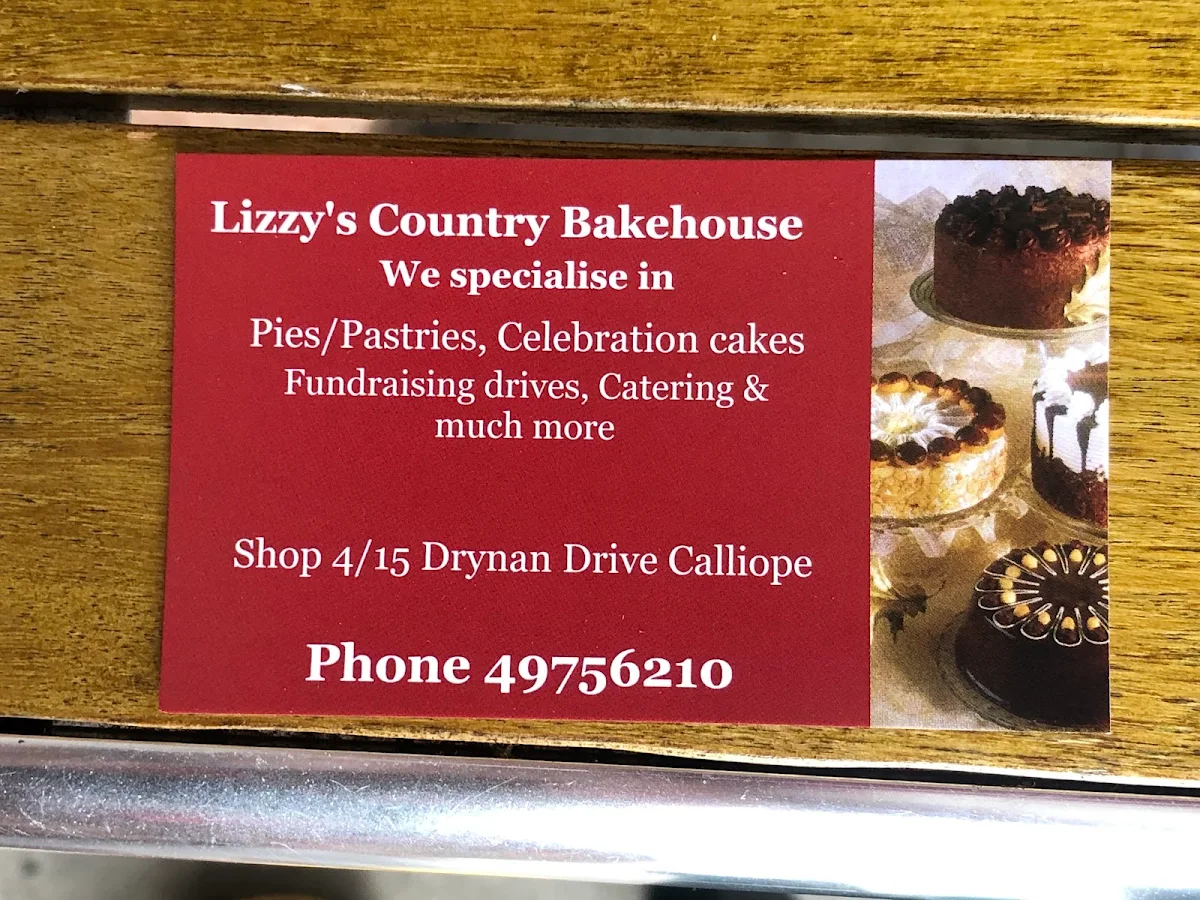 Menu, Lizzys Country Bakehouse