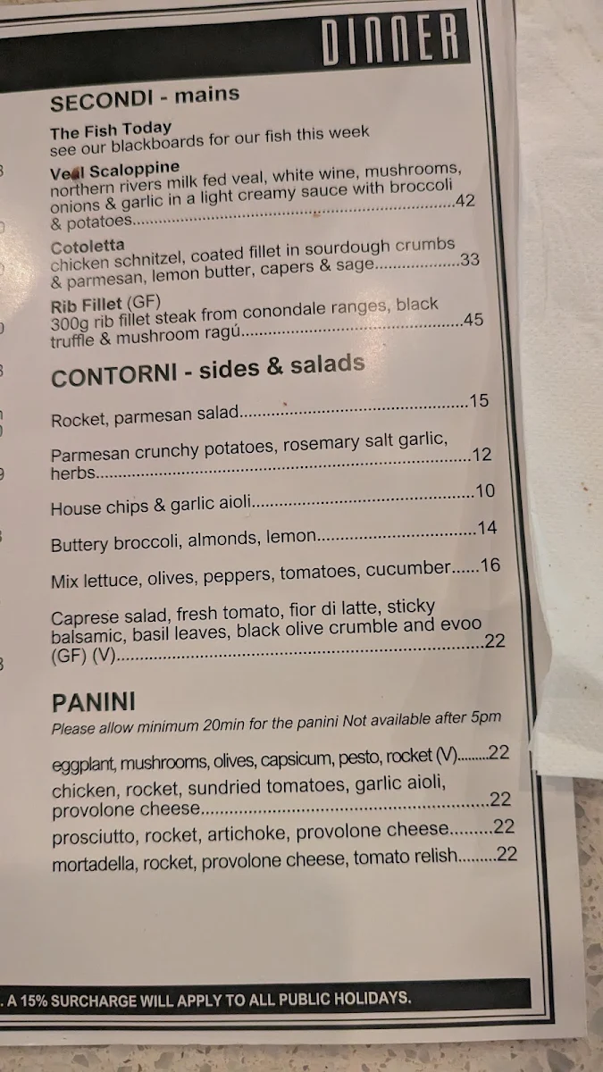 Menu, Baritalia Surfers Paradise
