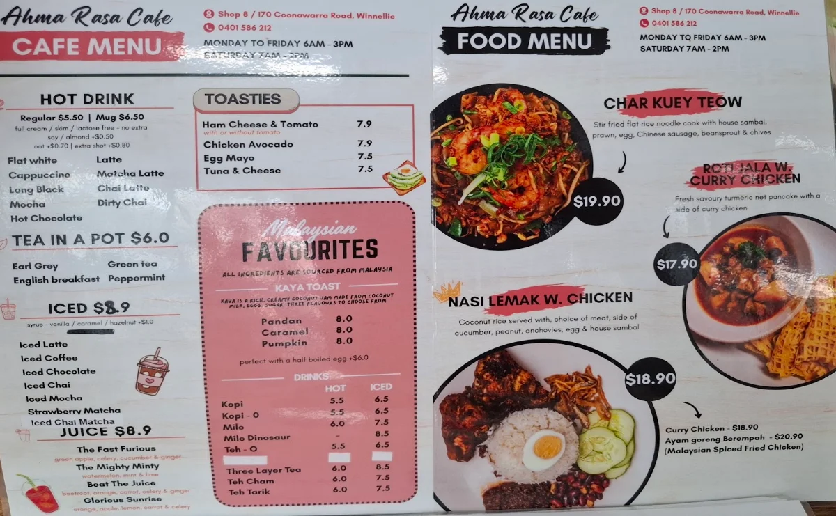 Menu, Ahma Rasa Cafe