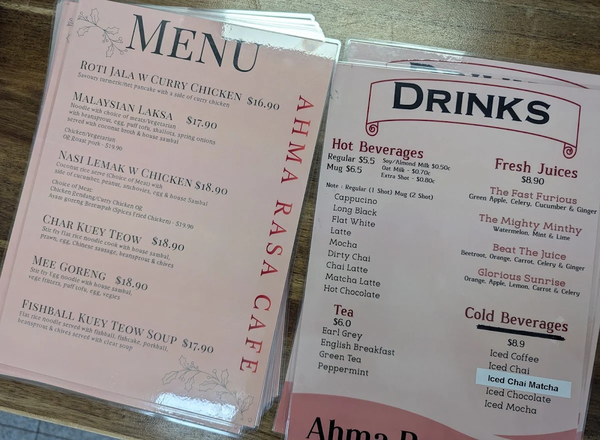 Menu, Ahma Rasa Cafe
