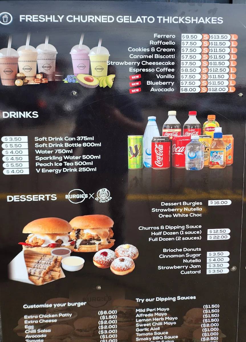 Menu, Burgies Campbellfield