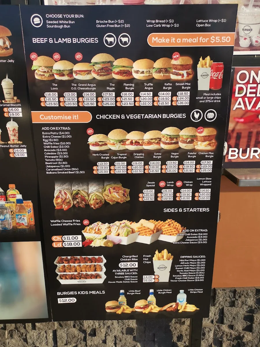 Menu, Burgies Campbellfield