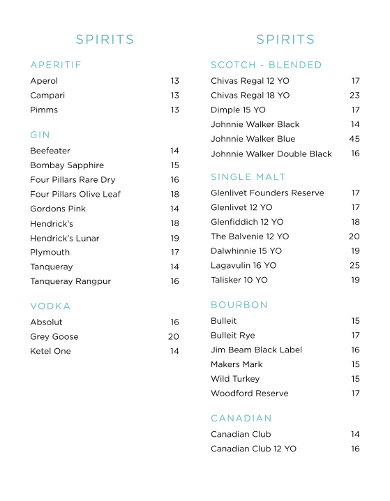 Menu, Epicurean Sydney