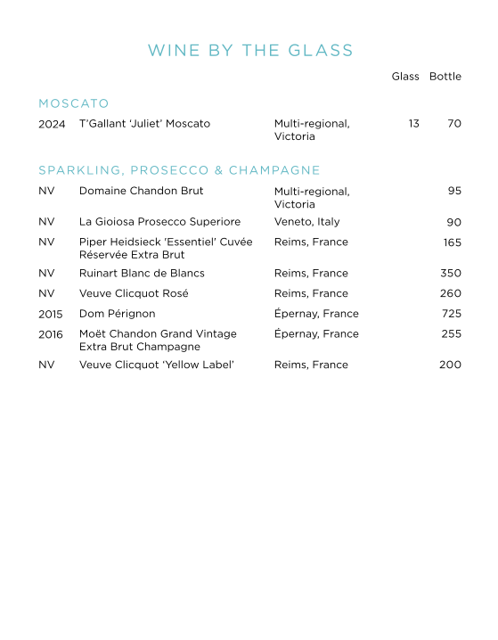 Menu, Epicurean Sydney