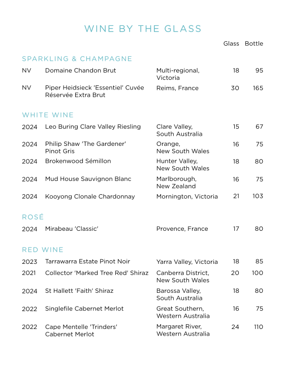 Menu, Epicurean Sydney