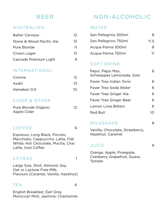 Menu, Epicurean Sydney