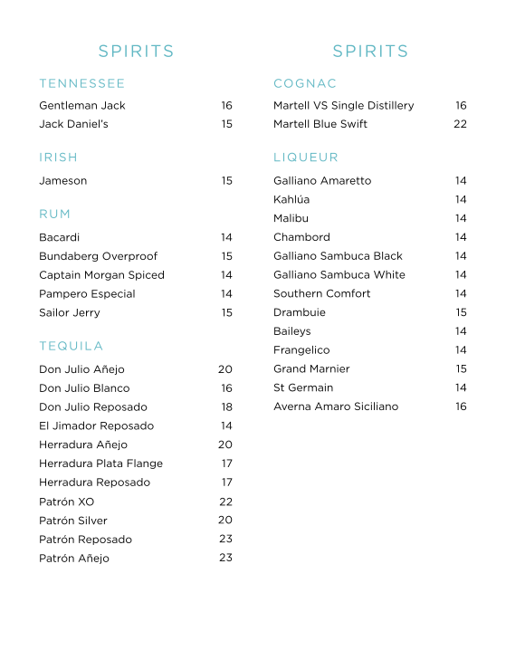 Menu, Epicurean Sydney