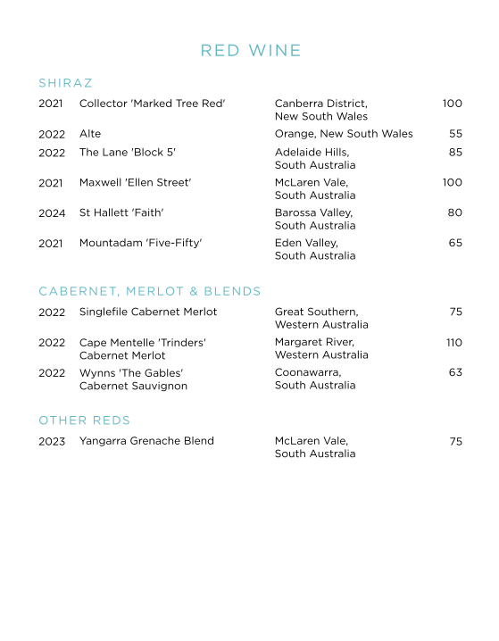 Menu, Epicurean Sydney