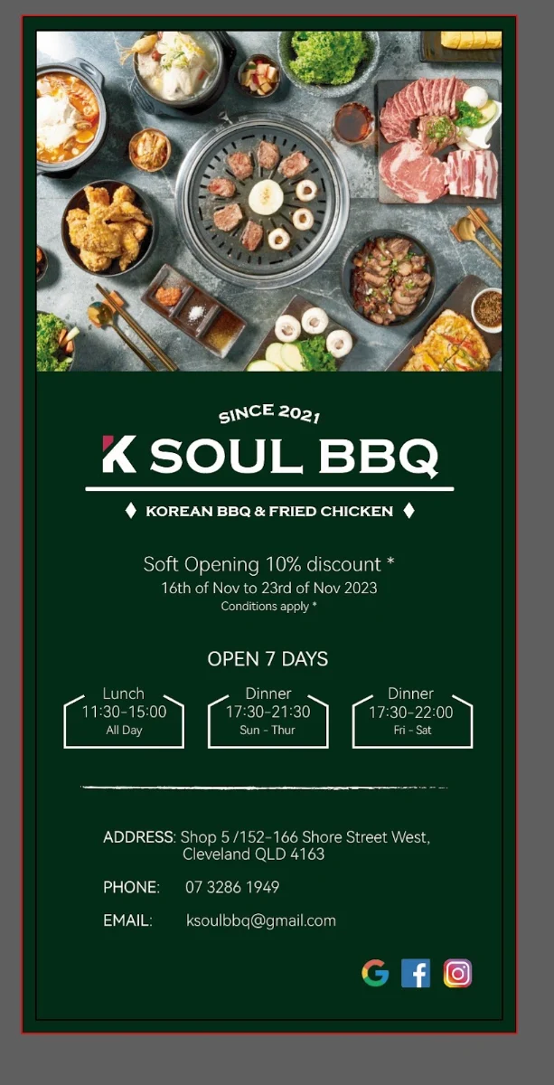 Menu, K Soul BBQ
