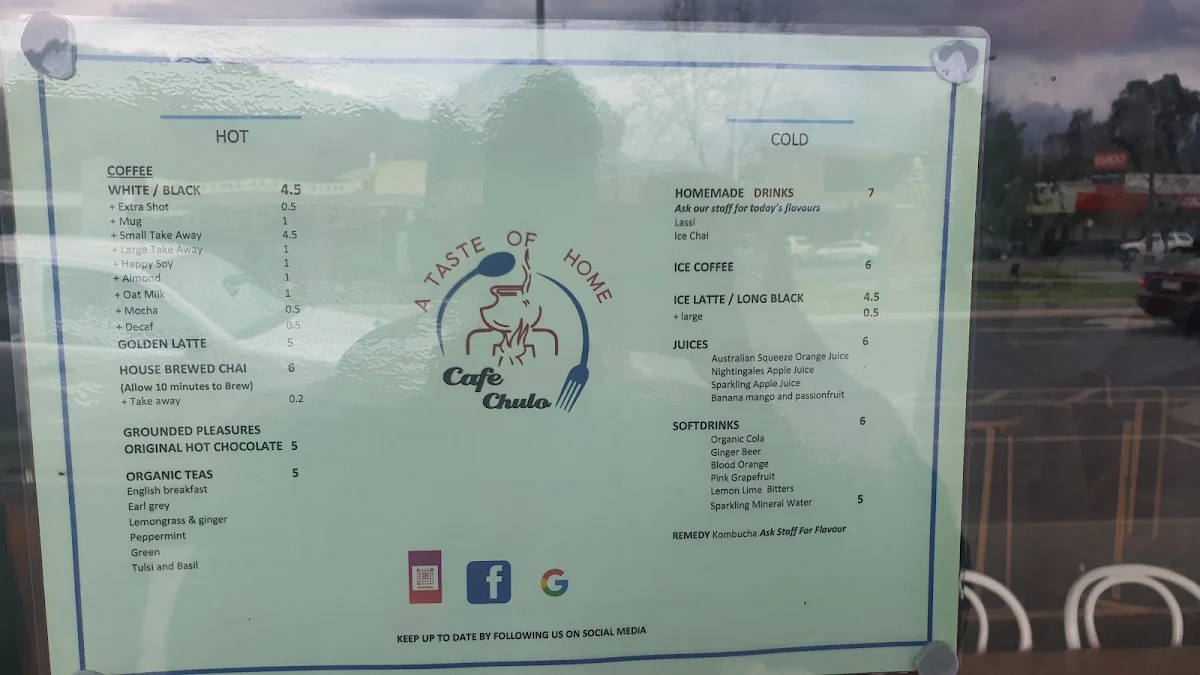 Menu, Cafe Chulo